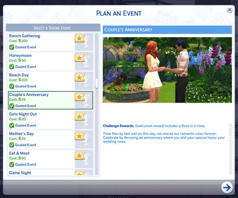 Couple's Anniversary Event - The Sims 4 Mods - CurseForge Sims 4 Event Mods, Sims 4 Events, Best Marriage Proposals, Couple Event, Event Games, Engagement Events, Cc Mods, Sims Ideas, Wedding Stories