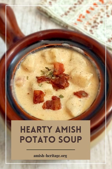 Bowl of potato soup with bacon crumbles on top Amish Potato Soup, Amish Soup, Gluten Free Potato Soup, Best Amish Recipes, German Potato Soup, Chili Soup Recipe, Creamy Potato Soup Recipe, Homemade Potato Soup, Pennsylvania Dutch Recipes