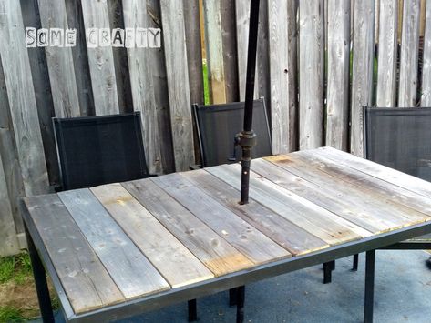 Shabby Chic Farmhouse Style Outdoor Table | SomeCrafty Style Outdoor Table, Patio Table Redo, Outdoor Table Diy, Glass Patio Table, Repurposed Fence, Outdoor Table Top, Shabby Chic Patio, Patio Table Top, Outdoor Deck Decorating