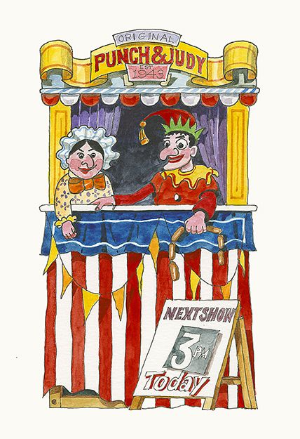 Grand Guignol, Punch And Judy, Year 1, The Seaside, Kids Watches, Print Gifts, Original Watercolor Painting, Watercolor Paper, Puppets