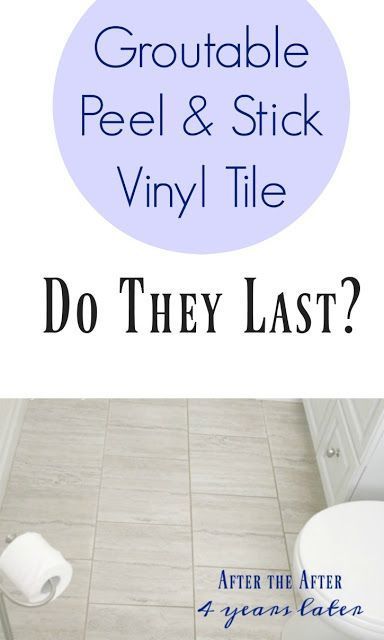 Groutable Peel and Stick Vinyl Tile: Do They Last? (4+ years later) | How well do peel and stick vinyl tiles, that you can grout, last? Are they durable? Here's how ours have held up after more than 4 years. Also links to a great tutorial on how to install them. #diy #howto #bathroom #homedecor #tiles #frugalfamilytimes Groutable Vinyl Tile, How To Grout, Peel And Stick Vinyl Tile, Peel And Stick Floor, Vinyl Tile Flooring, Frugal Family, Diy Tile, Peel And Stick Vinyl, Peel And Stick Tile