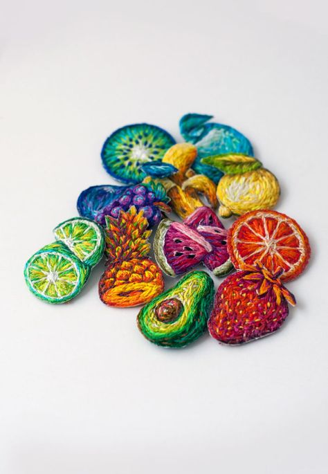 Fruit – Danielle Clough Textile Crafts, Hand Embroidery Art, Embroidery Craft, Hand Embroidery Patterns, Embroidery Inspiration, Embroidery Patches, Hand Embroidery Designs, Diy Embroidery, Embroidery And Stitching