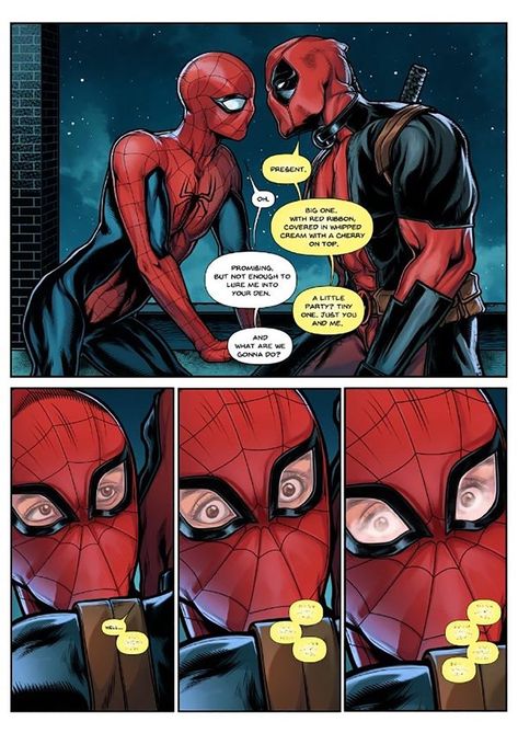 Spiderman Deadpool Comic, Spideypool Comic, Spiderman Deadpool, Deadpool X Spiderman, Deadpool Funny, Deadpool And Spiderman, Deadpool Comic, Spiderman Movie, Animatronic Fnaf