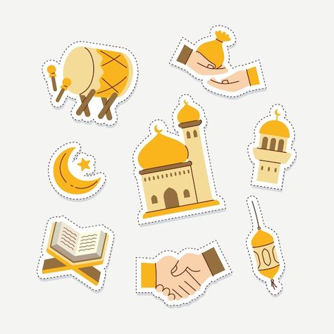 Vector set of islamic cute patch isolate... | Premium Vector #Freepik #vector #quran #mosque-illustration #mosque #islamic-mosque Mosque Icon, Mosque Illustration, Islamic Stickers, Islamic Mosque, Flat Art, Cute Patches, Islamic Paintings, Islamic Quotes Wallpaper, Eid Mubarak