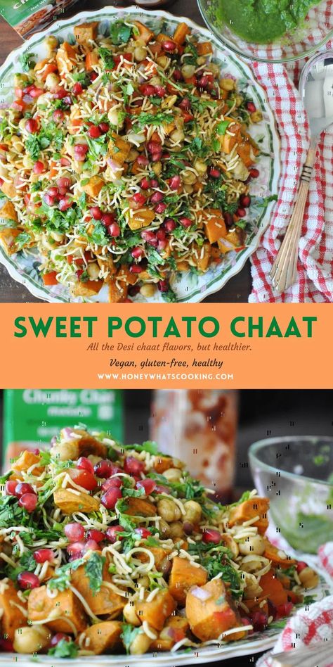 Potato Chaat, Indian Chaat, Delicious Healthy Salads, Whats Cooking, Indian Appetizers, Homemade Snickers, Healthy Honey, Stuffed Sweet Potato Healthy, Eating Light