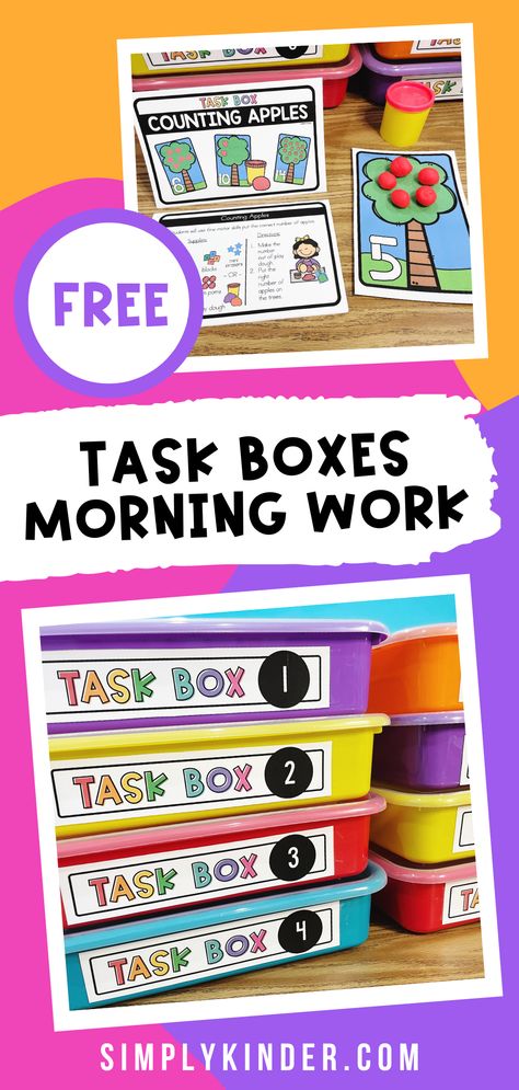 Easy Task Box Ideas, Busy Bins For Kindergarten, Morning Boxes Kindergarten, Activity Bins For Kindergarten, Math Bins Kindergarten, Task Boxes For 2nd Grade, Task Box Preschool, Math Boxes Kindergarten, Sensory Centers Kindergarten