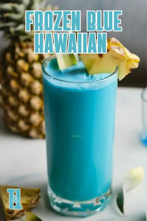 The Frozen Blue Hawaiian—where white rum, Blue Curacao, pineapple juice, coconut cream, and ice blend together (literally) to take you to your blue heaven. Creamy Drink Recipes, Blue Hawaiian Drink Recipe, Frozen Alcoholic Drinks Recipes, Blue Hawaiian Drink, Blue Curacao Drinks, Hawaiian Ice, Hawaiian Drinks, Frozen Drinks Alcohol, Juice Coconut