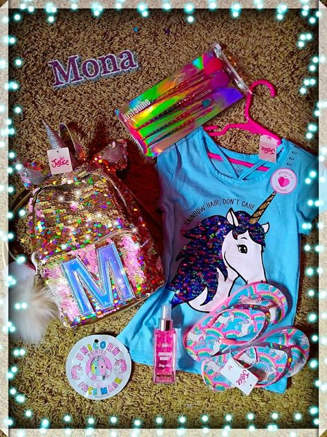 My daughter's Unicorn style  From my daughter's favorite store Justice for girls. Like My Pin... Follow My Board ( Justice Love ) for more of my daughter's pins from the #Justice   Justice Store / Justice Unicorns / Justice for girls /  Justice Live Happy / Justice Perfume / Justice Store / Unicorn Berry Mist / Unicorn Face Mask / Unicorn makeup brushes / Unicorn Flip Reversible Sequins / Justice Accessories / Justice Beauty Products / Unicorn Seguins Backpack / Flip Seguins Unicorn Top Justice Store, Unicorn Makeup Brushes, Unicorn Top, Unicorn Room Decor, Disney Princess Toys, Justice Accessories, Brat Doll, Gymnastics Team, Unicorn Makeup