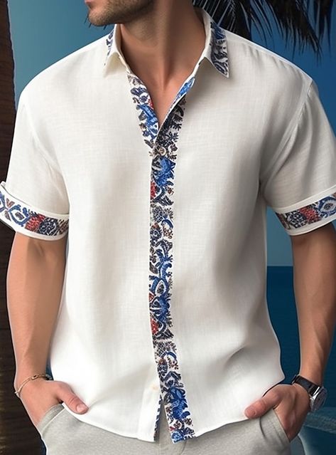 Mens Shirts Online, Mens Printed Shirts, Men Fashion Casual Shirts, Streetwear Mode, Linen Fashion, Linen Shirt Men, Men Shirt Style, Kurta Designs, Shirt Pattern