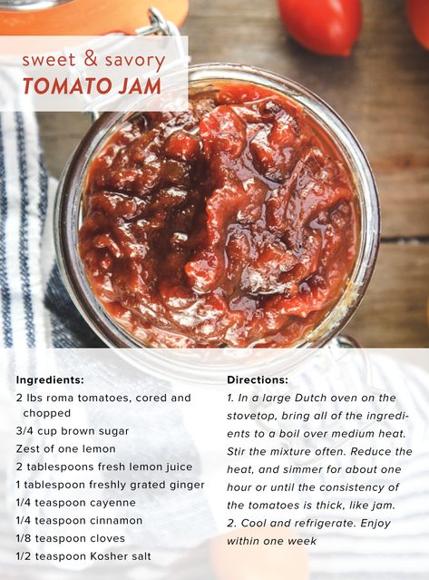 Tomatoe Jam Recipes, Sweet Tomato Jam, Cowboy Tomato Jam, Tomato Jam Recipes, Cherry Tomato Jam, Tomato Jelly, Tomato Jam Recipe, New Orleans Recipes, Marmalade Recipe