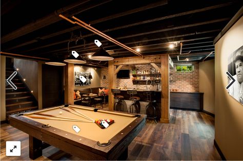 Rustic Basement Bar, Rustic Basement, Home Bar Rooms, Basement Remodel Diy, Basement Bar Designs, Basement Reno, Basement Inspiration, Game Room Basement, Diy Home Bar