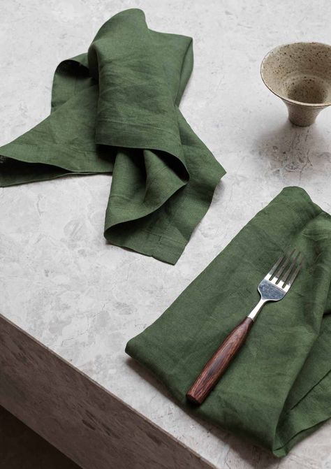 100% Linen Table Napkins | Forest Green (Set of Four) - 50 x 50cm / Forest Green Commercial Laundry, Green Napkins, Linen Pattern, Colour Colour, Green Table, Beige Colour, Organic Forms, European Linens, Grey Light