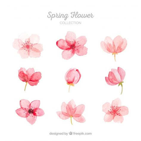 Spring Icons, Pink Spring Flowers, Watercolor Flowers Tutorial, Watercolor Flowers Paintings, Pink Spring, Watercolor Ideas, Watercolor Inspiration, Free Vectors, Flower Tutorial