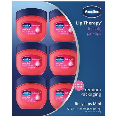 Amazon.com : Vaseline Lip Therapy Rosy Lips Mini, Pure Petroleum Jelly, Advanced Moisture, Light Rose Fragrance, Sheer Pink Tint on Lips, Mini Vaseline Petroleum Jelly, Soft Vaseline Lips (Pack of 6-0.25 Oz Ea) : Beauty & Personal Care Mini Vaseline, Vaseline Lip Therapy Rosy, Vaseline Rosy Lips, Very Dry Lips, Vaseline Petroleum Jelly, Vaseline Lip Therapy, Lip Balm Gift, Lip Therapy, Vaseline Lip