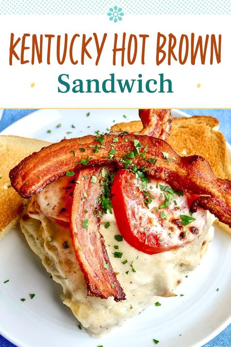 Kentucky Hot Brown Sandwich Hot Brown Sandwich Recipe, Kentucky Brown Sandwich, Hot Brown Recipe Kentucky, Hot Brown Sandwich, Kentucky Hot Brown Sandwich, Zucchini Latkes, Hot Browns, Brown Sandwich, Hot Turkey Sandwiches