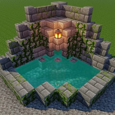 Minecraft fountain design Butterfly Minecraft Build, Mountain Base Minecraft, Minecraft Gardens, Minecraft Blueprint, Minecraft Fountain, Mansion Minecraft, Minecraft Mountain, Construction Minecraft, Case Minecraft