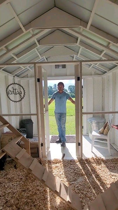 Funny Chicken Coop, Diy Chicken Shed, Cabin Chicken Coop, Chicken Coop Walk In, Chicken Coop With Storage, Large Chicken Coop Ideas Walk In, Large Chicken Coop, Large Walk In Chicken Coop, Inside Of Chicken Coop Ideas