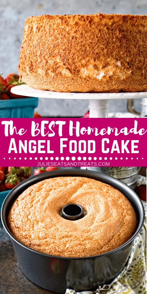 Homemade Angel Food Cake, Strawberries And Whipped Cream, Angel Food Cake Desserts, Angel Food Cake, Food Cake, Angel Food, Savoury Cake, Easy Cake Recipes, Homemade Cakes