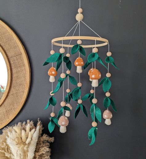 Baby Mobile, Baby Mobile With Mushrooms, Boho Baby Mobile, Boho Baby Room, Mushroom Theme Baby Room, Nursery Module, Mobile - Etsy Mushroom Nursery Ideas, Fairy Mushroom Nursery, Nursery Mushroom Theme, Mushroom Mobile Nursery, Nursery Mushroom, Nursery 2023, Mushroom Theme, Boho Baby Room, Crib Toys