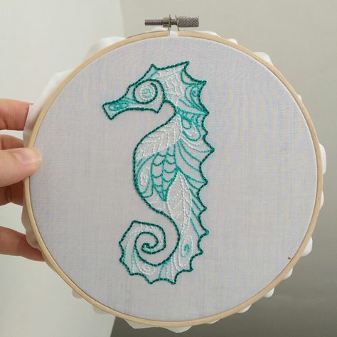 Sea Horse Embroidery, Sea Creature Embroidery, Embroidery Seahorse, Seahorse Embroidery, Embroidered Seahorse, Seashells Embroidery Designs, Diy Embroidery Shirt, Towel Embroidery Designs, Mermaid Embroidery