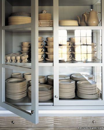 China Cupboard Martha Stewart Kitchen, China Cupboard, Grey Kitchens, Glass Cabinet, White Cabinets, Kitchen Colors, Organizing Your Home, Ideas Kitchen, Built Ins