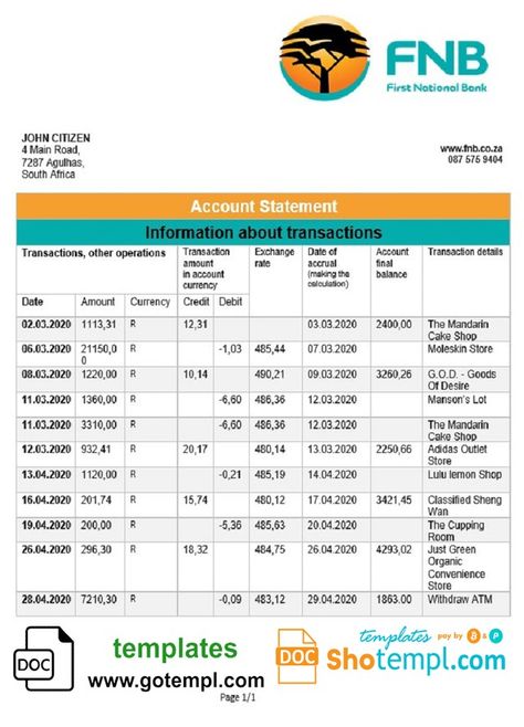 Account Statement, Bank Account Balance, Account Balance, Statement Template, Bank Statement, Word File, Document Templates, Easy Reading, Online Accounting