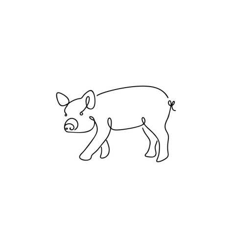 Pig Illustration Design, Pig Line Art, House Tattoos, Pig Outline, One Line Animals, Pig Ideas, Pig Tattoo, Pig Painting, Pig Drawing