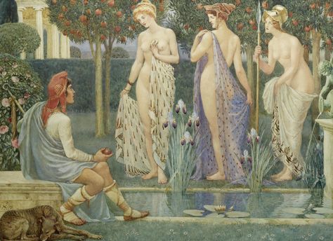 The Judgement of Paris, 1909 ~ Walter Crane (1845-1915) Judgement Of Paris, James Mcneill Whistler, Walter Crane, Caspar David Friedrich, Winslow Homer, Three Graces, John James Audubon, Beautiful Goddess, English Artists