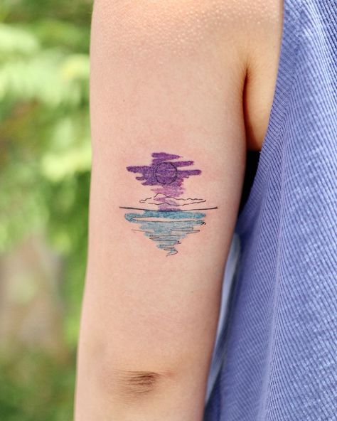 Ocean Tattoos Ideas, Moon River Tattoo, Moon Over Ocean, Simple Wave Tattoo, River Tattoo, Hawaii Tattoos, Mermaid Tattoo Designs, About Moon, Hyper Realistic Tattoo