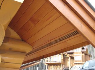 tongue and groove soffit vent - Google Search Cedar Soffit, Wood Soffit, Soffit And Fascia, Soffit Ideas, Vinyl Soffit, Cedar Tongue And Groove, Exterior Materials, Mid Century Exterior, Lake Houses Exterior