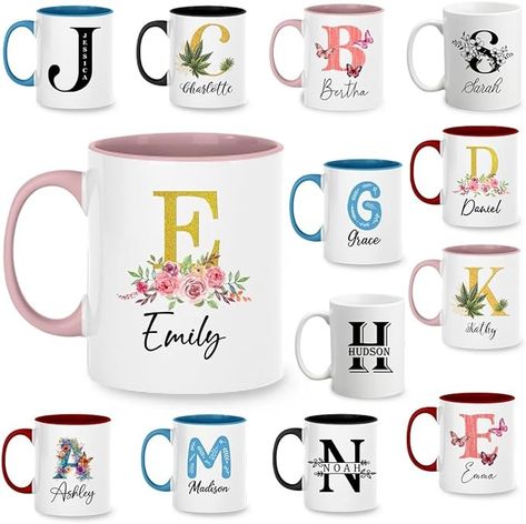 Amazon.com: NETHOUSE Personalized Flower Initial Letter Monogrammed Name Ceramic Coffee Mug, Gift on Birthday for Mom Wife Grandma, Bridesmaid Mug Flower Lover Gift Ideas, Customized Mug With Name 11oz 15oz : Home & Kitchen Birthday For Mom, Flower Initial, Bridesmaid Mug, Mug With Name, Customized Mug, Lover Gift Ideas, Customised Mugs, Girl Name, Mug Gifts