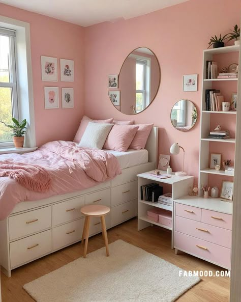 cute pink bedroom for teen girls Small Teen Bedroom Girl, Bedroom Decor For Girls Room, Teen Girl Organization Bedroom, Girls Bedroom Colour Ideas, Pre Teen Room Ideas Girl, Light Pink Teenage Girl Bedroom, 10 Year Girl Bedroom Ideas, Cool Teen Girl Bedroom, Very Small Kids Bedroom Ideas