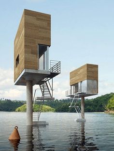 stilt houses - unusu Stilt Houses, Pole House, House On Stilts, Tiny House Movement, Floating House, Compact Living, Stilts, Futurism, Wooden House