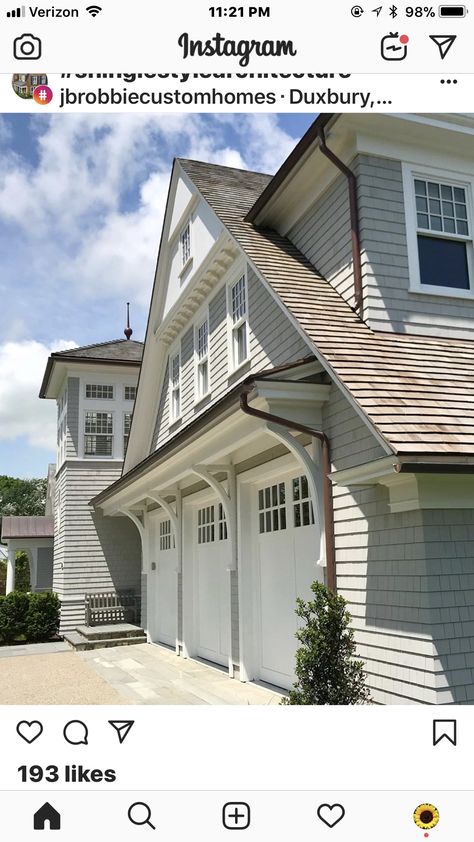 Awning Over Garage Door, Dormers Ideas Exterior, Garage Pergolas, Exterior Home Color Schemes, Hampton Exterior, Exterior Beach House, Modern French Farmhouse, Unicorn House, Cottage Entryway