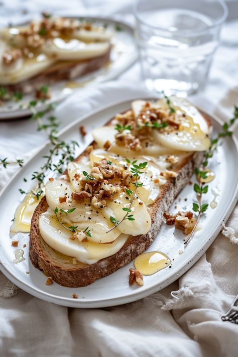 Savour the Exquisite Pear and Gorgonzola Cheese on Toasted Walnut Bread: A Mediterranean Delight #mediterraneandiet Pear And Gorgonzola, English Afternoon Tea, Gorgonzola Cheese, Walnut Bread, Finger Sandwiches, Cheese Toast, Bread Toast, Mediterranean Style, Pretty Food