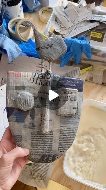 Osa Rosti ART on Instagram: "Yesterday I started to papier- mache some of my wall masks. I managed to do 5 so far. However, they’re just half done because I do between 5-10 layers (or more) of paper strips on each one. Usually I do half and then dry them completely and then do the other half of strips. The more layers of paper strips you put on, the harder and more durable your art piece will become. It’s a lot of work but I truly do enjoy it….but yes I do get tired 😅. Recipe for wheat paste glue: 1 cup wheat flour to 5 cups water. Mix and bring to a boil. Stir continuously so to not get lumps. Store in a container in fridge. Will keep for about a week or so (make sure to check for molds). #mixedmediaart #papermacheart #papiermache #cartapesta #craft #makersgonnamake #recycledpaperart #ho Paper Mache For Elementary Students, Sculpture Art Paper Mache, Paper Paste Art, Paper Glue Art, Glue Paper Mache Recipe, Paper Mache Jewelry Diy, Paper Mache Craft Ideas, Recipe For Paper Mache Paste, How To Make Paper Mache Paste