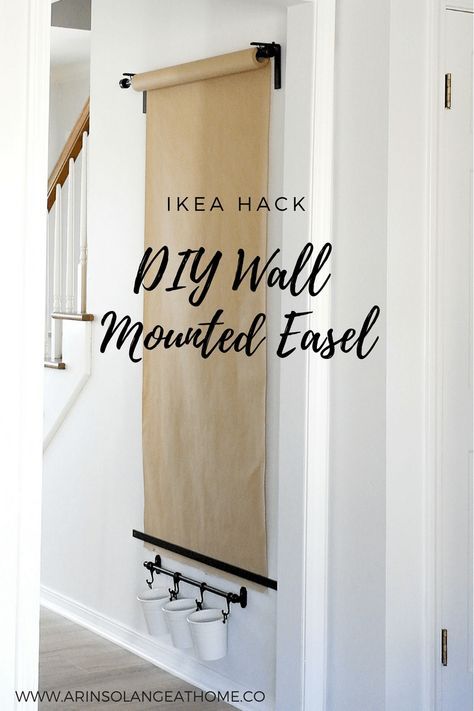 DIY Wall mounted Easel. Ikea hack done on a budget so your kids can enjoy an easel while still keeping your home stylish. #ikeahack #DIY #arteasel #diyhomedecor #homedecor Wall Mounted Easel, Diy Easel, Diy Wand, Decor Ikea, Art Easel, Text Overlay, Hacks Diy, Ikea Hacks, Diy Hacks