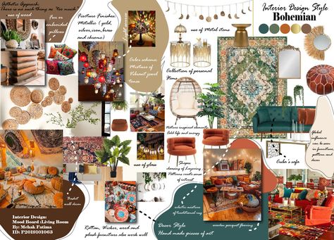 Bohemian Interior Design Mood Board, Learn Interior Design, Sheet Design, Bohemian Interior Design, Bohemian Theme, Bohemian Interior, Interior Design Mood Board, 2020 Design, Mood Board Design