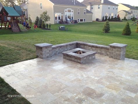 Travertine Retaining Wall and Fire Pit Pool Patio Designs, Travertine Patio, Outdoor Improvements, Fire Pit Seating Area, Travertine Outdoor, Travertine Pavers, Travertine Pool, Patio Pavers Design, Landscaping Retaining Walls