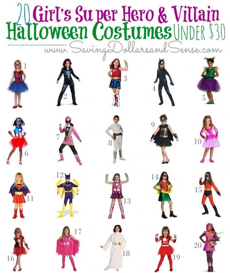 Best Super Hero & Villain Costumes for Girls Super Villain Costumes, Power Rangers Halloween Costume, Heroes And Villains Costumes, Girl Superhero Costumes, Villain Dresses, Superhero Halloween Costumes, Sibling Costume, Hero Villain, Holidays Crafts