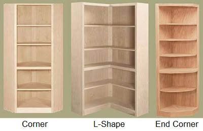 L Shape Bookshelves, Diy Corner Bookcase, Maple Bookcase, Corner Shelf Design, Corner Closet, Contemporary Bookcase, Narrow Shelves, Unfinished Furniture, Corner Bookshelves