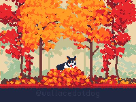 Halloween Gif Wallpaper Pc, Fall Pixel Art Gif, Cute Gif Wallpapers, Fall Hd Wallpaper, Autumn Animation, Leaves Animation, Fall Pixel Art, Pixel Landscape, Youtube Gif