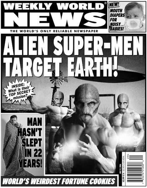 July 17, 2006 Cover | Weekly World News Weekly World News Covers, Manipulating Reality, Weekly World News, Funny Headlines, Alien Cat, Robot Monster, Rock And Roll Girl, Tabloid Newspapers, Lgbtq Funny