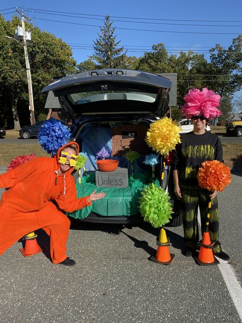 Lorax Trunk Or Treat Ideas, The Lorax Trunk Or Treat, Dr Seuss Trunk Or Treat Ideas, Lorax Trunk Or Treat, Dr Seuss Trunk Or Treat, Lorax Halloween, Easy Trunk Or Treat, Lorax Costume, Trunker Treat Ideas