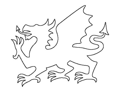 Welsh dragon pattern. Use the printable outline for crafts, creating stencils, scrapbooking, and more. Free PDF template to download and print at http://patternuniverse.com/download/welsh-dragon-pattern/ Dragon Template, Crafts Template, Dragon Medieval, Welsh Flag, Medieval Party, Flag Template, Welsh Dragon, Dragon Crafts, Dragon Coloring Page