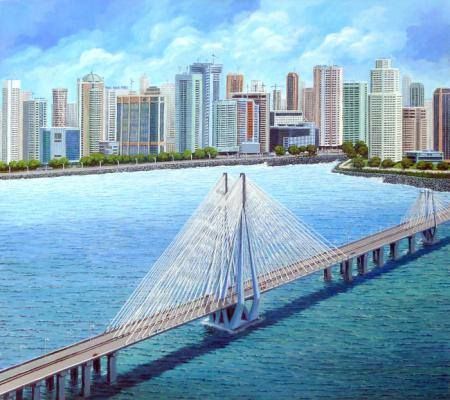 Exquisite view of Bandra Worli Sea link in Mumbai. #passion #Art #artistic #painting #nature #landscape #Mumbai #scenery Mumbai Drawing, Mumbai Painting, Mumbai City Of Dreams, Worli Sea Link, Mumbai Art, Green Acrylic Painting, Bandra Worli Sea Link, Rhythm Art, Watercolor Painting Ideas