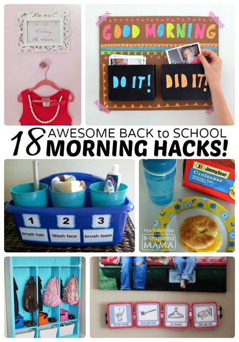 18 Back to School Morning Routine Hacks at B-Inspired Mama - Sponsored by Jimmy Dean and State Fair #FuelForSchool Back To School Morning Routine, Back To School Morning, Time Clipart, Morning Hacks, School Hacks Diy, Hacks For Kids, School Morning, Back To School Organization, Back To School Hacks