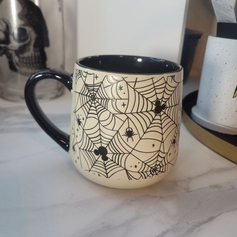 Halloween Mickey Mouse spider Web mug Spooky Mug Ideas, Spooky Pottery Painting Ideas, Pottery Painting Ideas Halloween, Halloween Pottery Painting Ideas, Pottery Painting Halloween, Halloween Pottery Painting, Spooky Mugs, Mouse Spider, Halloween Pottery