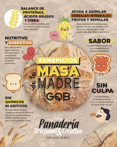 ¿Conoces los beneficios de la masa madre? 🥖Son muchos. Échales una ojeada 👀 Recuerda que tenemos curso de panadería artesanal y creativa con el chef @diego_suarez_tufino_ en el que aprenderás todos los secretos de la masa madre y el pan artesano. . . . . . Salad Recipes Healthy Lunch, Sourdough Baking, Healthy Gluten Free Recipes, Pan Bread, Bakery Bread, Pizza Bread, Artisan Bread, Gluten Free Bread, Sourdough Starter