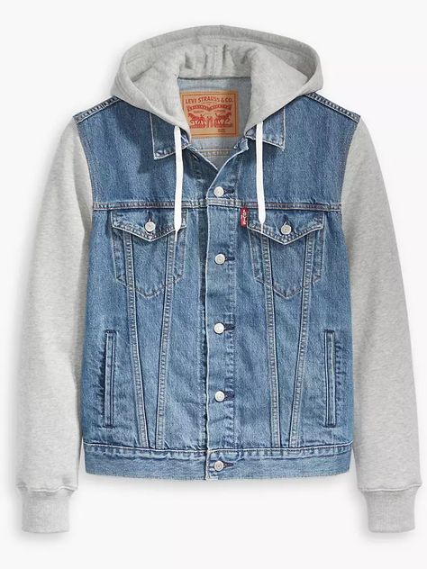 Hybrid Hooded Trucker Jacket - Medium Wash | Levi's® US Fits For Guys, Classic Sweatshirt, Sweatshirt Style, Levis Jacket, Pull & Bear, Trucker Jacket, Line Jackets, Metal Buttons, The Body